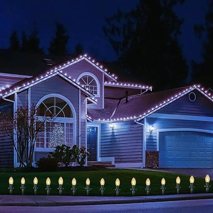 C9 Christmas Pathway String Lights, 38Ft Clear Pathway String Lights Outdoor with 25 Clear Bulbs and Stakes, Waterproof Walkway Lights for Outside Driveway Sidewalk Outdoor Christmas Decorations by GreenHaven Gardens