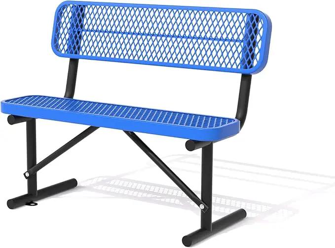 4/6/8 Feet Park Bench for Outside Heavy Duty Metal, Garden Benches Outdoor Bench with Backrest & Portable Frame, for Shopping Malls Stores Parks Patios Decks, Blue by GreenHaven Gardens