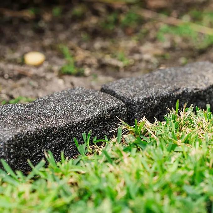 Beuta Landscape Edging | Garden Edging Border | Faux Stone Bricks for Lawn Edging, Flower beds, Pathways & Yard Edging– 1 Pack | Each Section Has 6 Bricks 48" L x 4" W x 2.25" H | 3 Spikes |Charcoal by GreenHaven Gardens