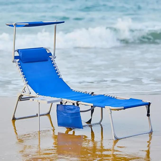 #WEJOY 4 in 1 Tanning Chair with Face Hole & Canopy & Side Table, 5 Positions Adjustable Folding Quick Dry Facedown Chaise Lounge with Pillow for Beach Poolside Outdoor Camping Patio (Darkblue) by GreenHaven Gardens