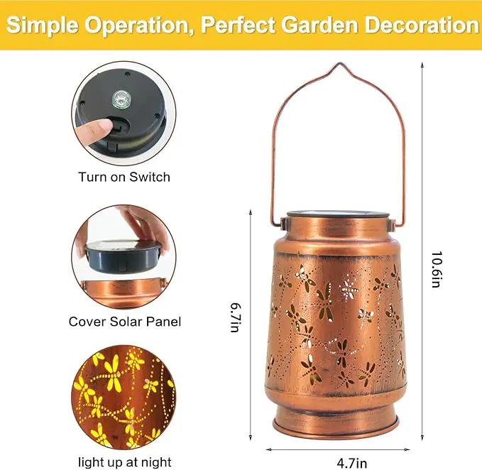 Mothers Day Gifts, 4 Packs Solar Lanterns Outdoor Hanging Lantern Lights, 4 Dragonfly Hollowed-Out Metal Decor Lantern, Waterproof LED Decorative Garden Light Gifts by GreenHaven Gardens