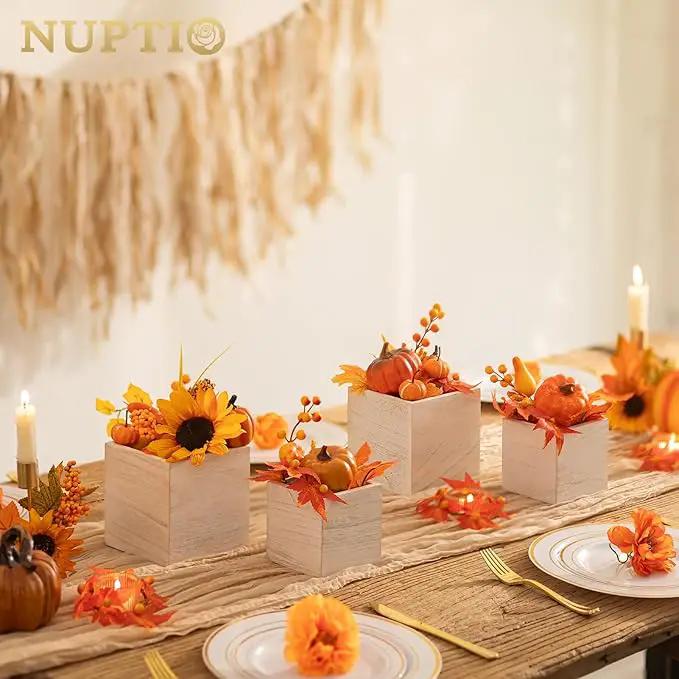 NUPTIO Wooden Box for Centerpiece Wedding: 6 Pcs Rustic Square Planter Box FarmhouseTable Fall Decor - 4×4" & 5×5" Whitewashed Small Wood Vases Flower Pots for Windowsill Home Garden by GreenHaven Gardens