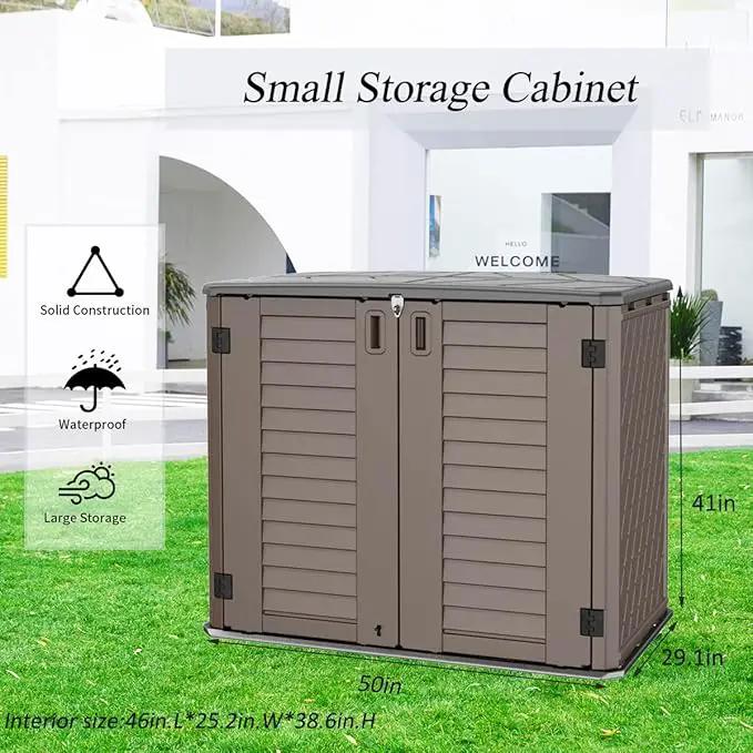 Horizontal Resin Storage Shed, 34 Horizontal Cu.ft Outdoor Storage Cabinet Waterproof for Garden/Backyard/Home/Pool, Lockable(34 Cu.ft-Brown) by GreenHaven Gardens