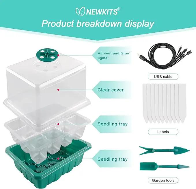 Seed Starter Tray with Grow Light, Seed Starter Kit, Plant Germination Starting Trays with Humidity Dome and Base for Greenhouse Grow Wheatgrass Hydroponic(12 Cells per Tray)(with Grow Lights) by GreenHaven Gardens