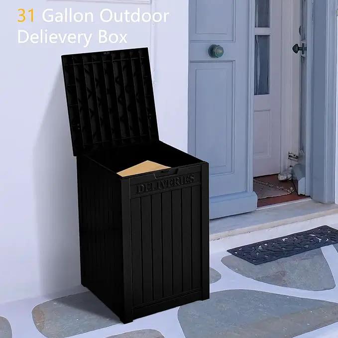 55 Gallon Outdoor Storage Box, Waterproof Resin Deck Box for Patio, Pool, and Garden, Lockable Bin for Cushions, Tools, and Accessories, UV-Resistant, Black by GreenHaven Gardens