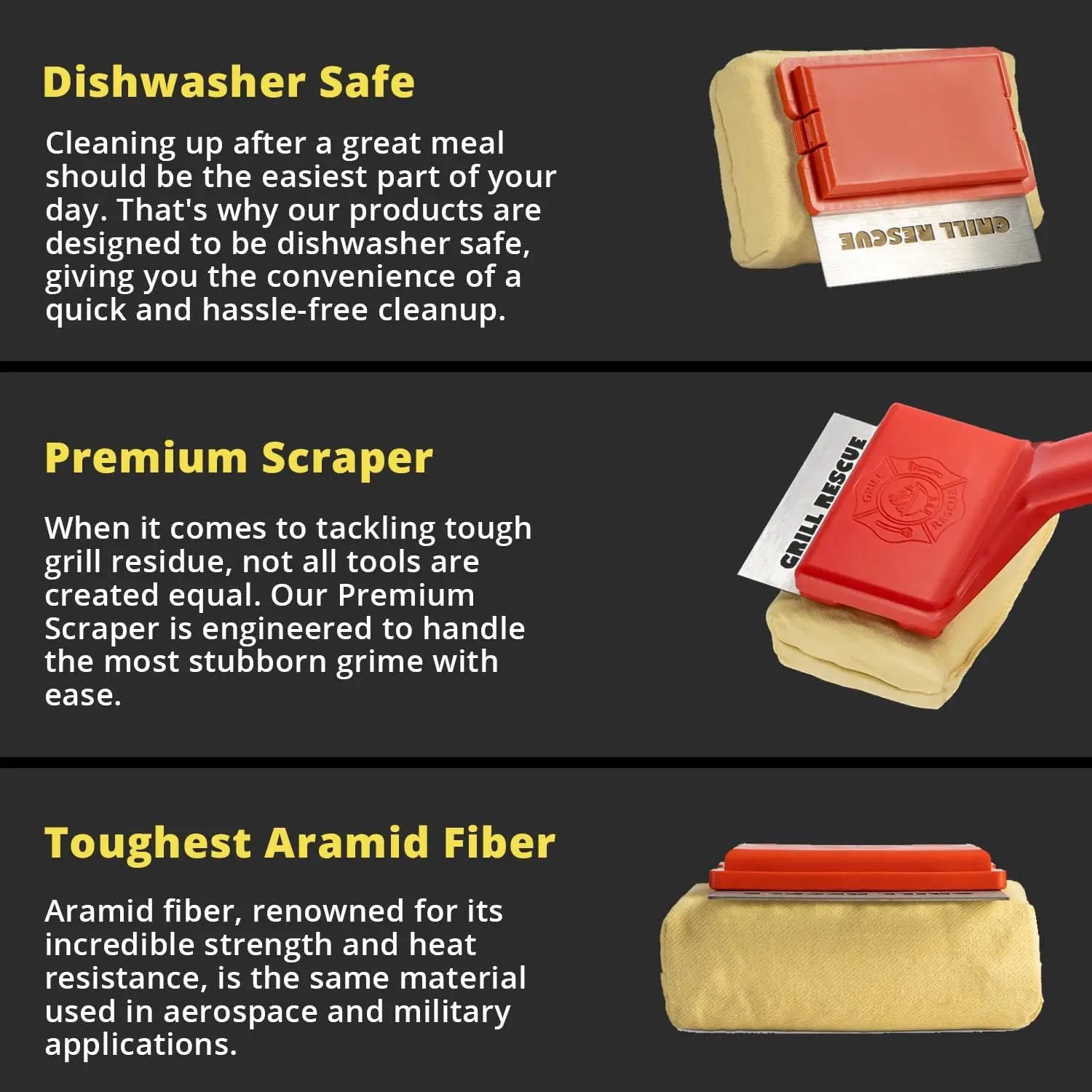 Grill Rescue BBQ Replaceable Cleaning Head, Bristle Free - Durable and Unique Grill Tools for Cast Iron or Stainless-Steel Grates, Barbecue Cleaner by GreenHaven Gardens