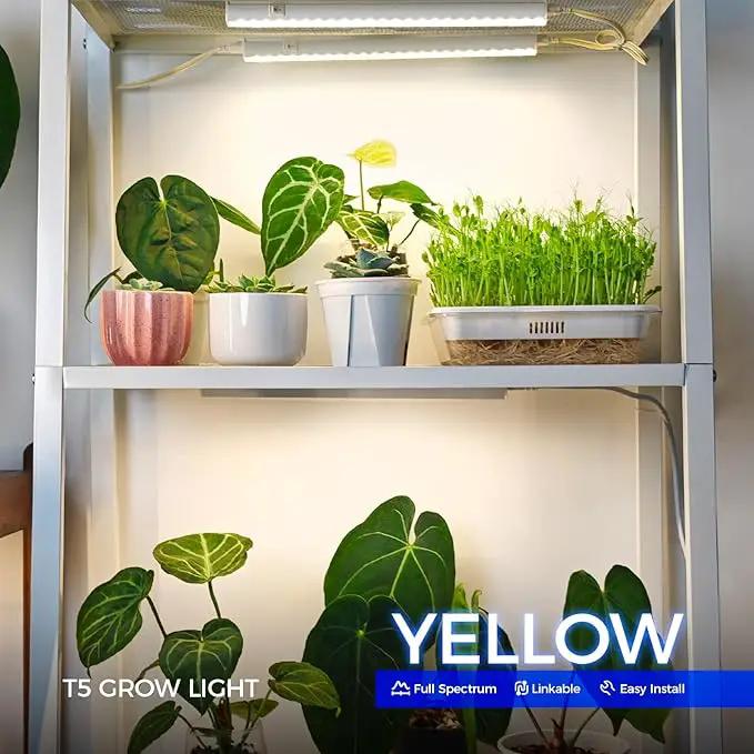 Barrina Grow Lights for Indoor Plants, Full Spectrum Grow Light, 1ft Plant Lights for Indoor Growing, LED Grow Lights, T5 Grow Light Strip, Plug and Play, Yellow, 8-Pack by GreenHaven Gardens