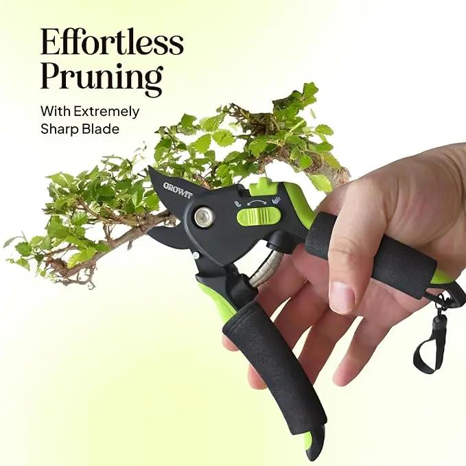 Soft Grip Pruning Shears for Weak & Arthritic Hands – Easy-Cut Garden Clippers with Comfort Handle Design by GreenHaven Gardens