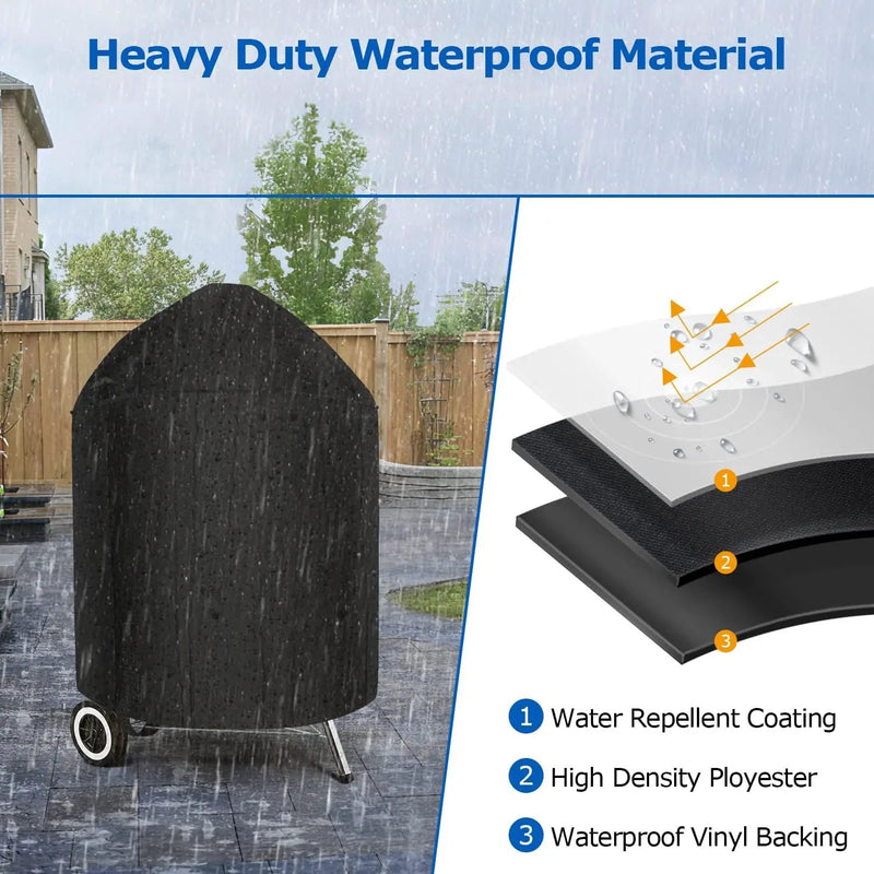 SunPatio Heavy Duty Waterproof Grill Cover Compatible for Weber, Big Green Egg, Char-Broil 22 Inch Charcoal Kettle Grills, Outdoor FadeStop BBQ Cover, Compared to Weber 7150, 27.5" Dia x 38" H by GreenHaven Gardens