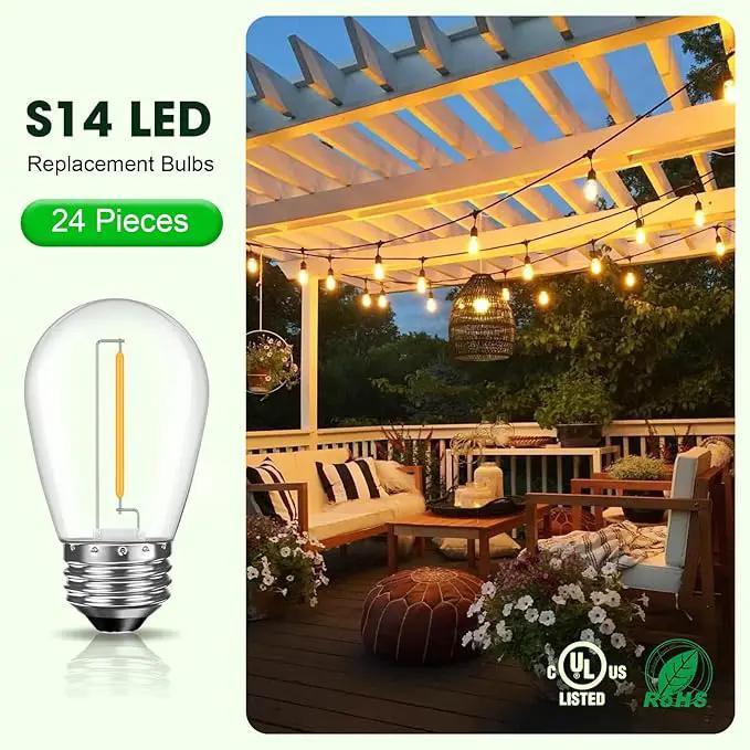 LED S14 Replacement Light Bulbs for Patio String Light, Shatterproof & Waterproof Hanging Light Bulbs for Outdoor String Lights, Dimmable, E26 Base, 24 Pack by GreenHaven Gardens