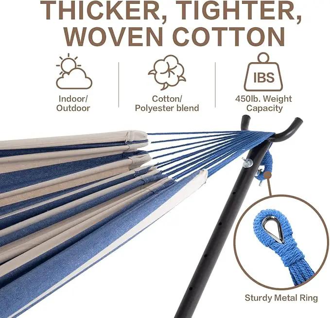 PNAEUT Double Hammocks with Stand for Outside, Portable Space Saving Heavy-Duty Steel Stand for Indoor Outdoor Patio with Carrying Bag, 450 lbs Capacity (Sky) by GreenHaven Gardens