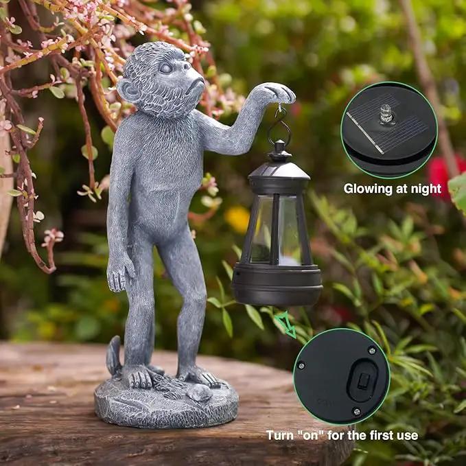 Garden Statue Monkey Figurine - Monkey Decor with Solar Powered Led Lights for Patio Lawn Balcony Yard - Ideal Gift for Women Moms Grandma Housewarming by GreenHaven Gardens