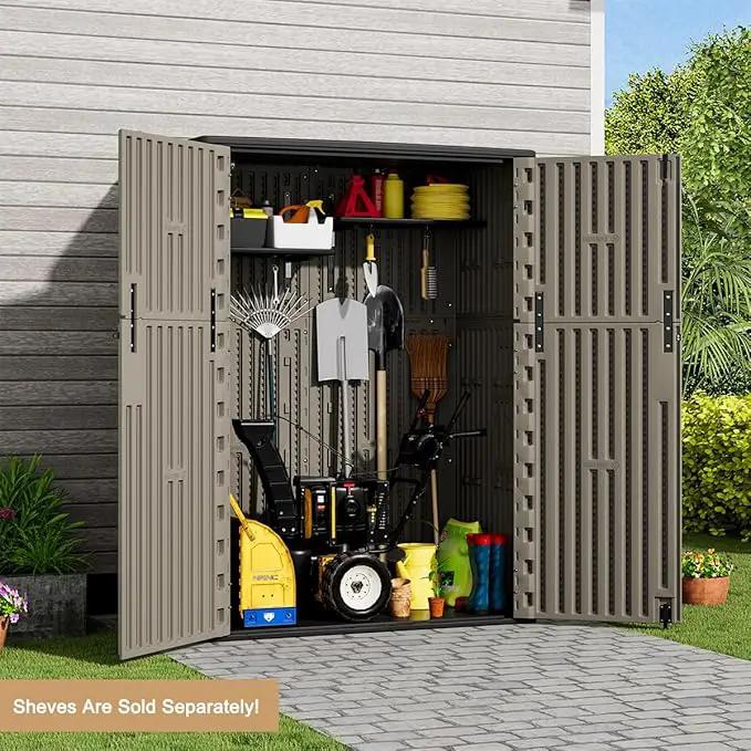 KINYING Outdoor Vertical Storage Shed,57 Cu.ft Outdoor Storage Cabinet Waterproof,Resin Sheds & Outdoor Storage Clearance for Garden,Patio,Backyard,Lockable (Brown) by GreenHaven Gardens