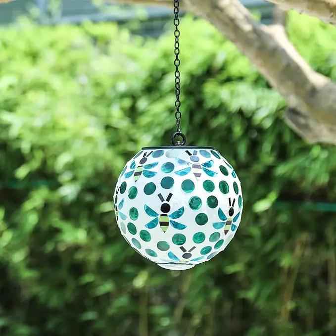 VCUTEKA Solar Chandelier Outdoor, Hanging Mosaic SolarLights with Hook Up, Solar Garden Lantern Decor for Yard, Deck and Patio, Green by GreenHaven Gardens