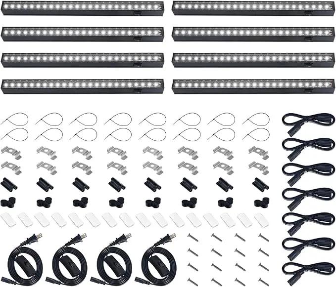 Barrina Plant Grow Lights, 5000K Full Spectrum Daylight White, T5 LED Grow Light Strips, 1ft Growing Lamp with Magnetic Bar, Plant Lights for Indoor Plants, Greenhouse, Black Cover, Linkable, 8 Packs by GreenHaven Gardens