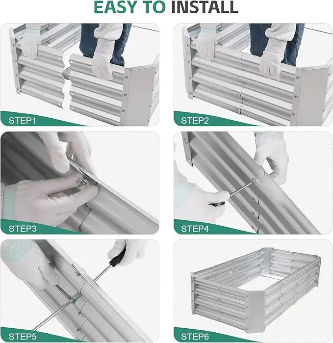 Galvanized Raised Garden Bed - 4x2x1ft Metal Garden Planter Box Outdoor | Steel Raised Bed Kit with Bracing Rods, Gloves for Gardening Vegetables Fruits and Flowers (Silver) by GreenHaven Gardens