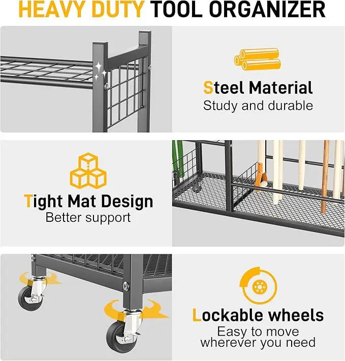 Ultrawall Garden Tool Organizer, Yard Tool Storage Rack for Garage Organization with Lockable Wheels, Garden Tool Stand for Rake, Brooms, Indoor & Outdoor Use by GreenHaven Gardens