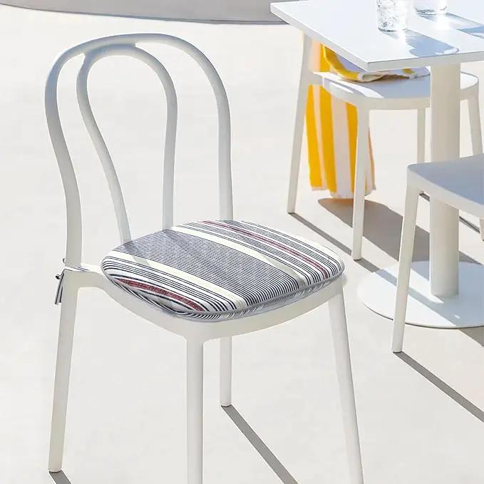 Indoor/Outdoor Chair Cushions 16x17 Inch, Patio Chair Cushions with Ties, All Weather Seat Cushions for Patio Furniture Home Garden Chair Use, Set of 4, Stripe Denim Blue by GreenHaven Gardens