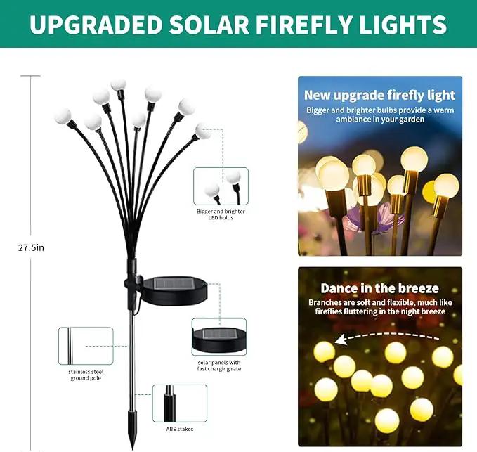 Solar Garden Lights, 6Pack 48LED Outdoor Firefly Lights Solar Decorations Lights Waterproof Firefly Lights Swaying in The Wind, Big Bulb Vibrant Firefly Lights for Yard Patio Pathway Decor Warm White