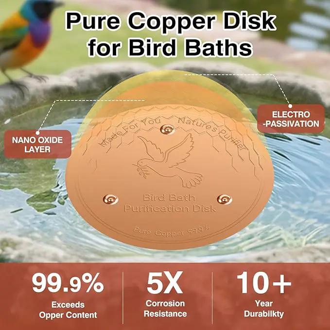 Bird Bath Copper Plate Disk 99.99% Pure Copper Cleaning Disk Stable Triple-Point Support Outdoor Bird Bowl, Pure Copper Bird Bath Purification Tray, Suitable for All Seasons by GreenHaven Gardens