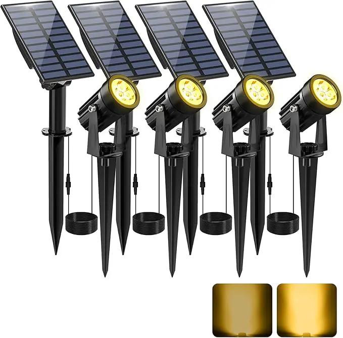 Solar Spot Lights Outdoor, Solar Landscape Spotlights IP65 Waterproof 9.8ft Cable, Auto On/Off Outdoor Wall Lights for Garden Yard Driveway Porch Walkway Pool (1-in-1 3000K Warm White 4 Pack) by GreenHaven Gardens