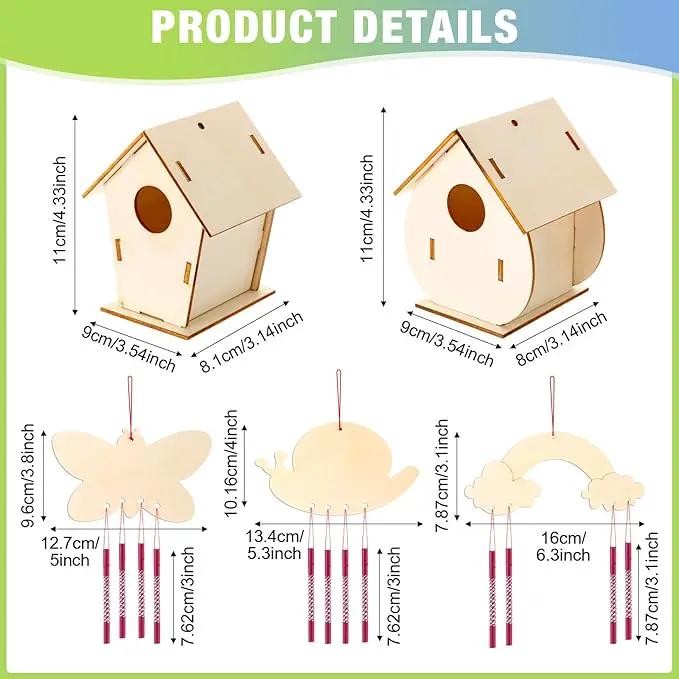 30 Pcs Crafts DIY Bird House Wind Chime Kit Unfinished Wood Birdhouse Kits 12 Wooden Birdhouses & 18 Wind Chimes Build and Paint Birdhouses Bulk Crafts Set by GreenHaven Gardens