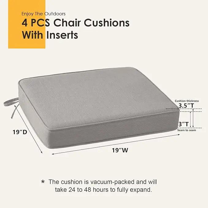 Outdoor Sunbrella Square Corner Seat Cushion, 19"x19"x3", Set of 4, Non Slip Outdoor Seat Cushion Pads with Removable Cover for Patio Furniture, Garden Yard Lawn, Specrtum Pebble by GreenHaven Gardens