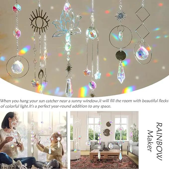 ilclviz Suncatcher Crystal Hanging Sun Catcher Prism with Chain Pendant Ornament Crystal Balls for Window 6 Pieces by GreenHaven Gardens
