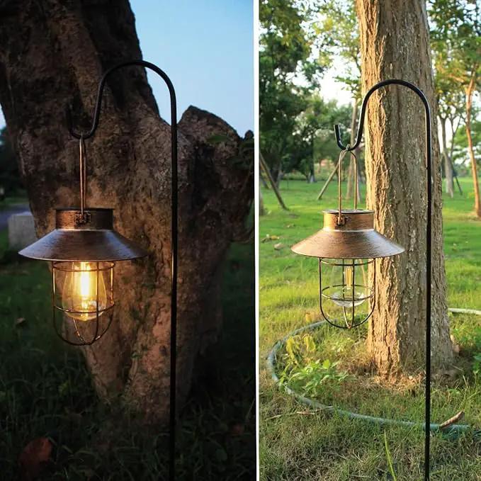 2 Pack Solar Lanterns, Outdoor Hanging Lights Metal with Shepherd Hook Warm White Edison Bulb Design for Garden and Birthday Gifts for Mom Grandma Wife ( Copper) by GreenHaven Gardens