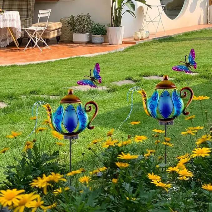 Solar Pathway Lights Outdoor, 2 Pack Metal Garden Lights, Decorative Lanscape Lighting Waterproof Solar Garden Decor Gifts for Mom, Women - Blue by GreenHaven Gardens