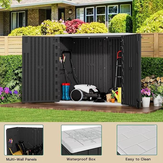 KINYING Outdoor Horizontal Storage Sheds,37 Cu.ft Outdoor Storage Cabinet Waterproof Resin Tool Storage Box for Lawn Mower,Garden Tools and Patio Furniture, Lockable (Black) by GreenHaven Gardens