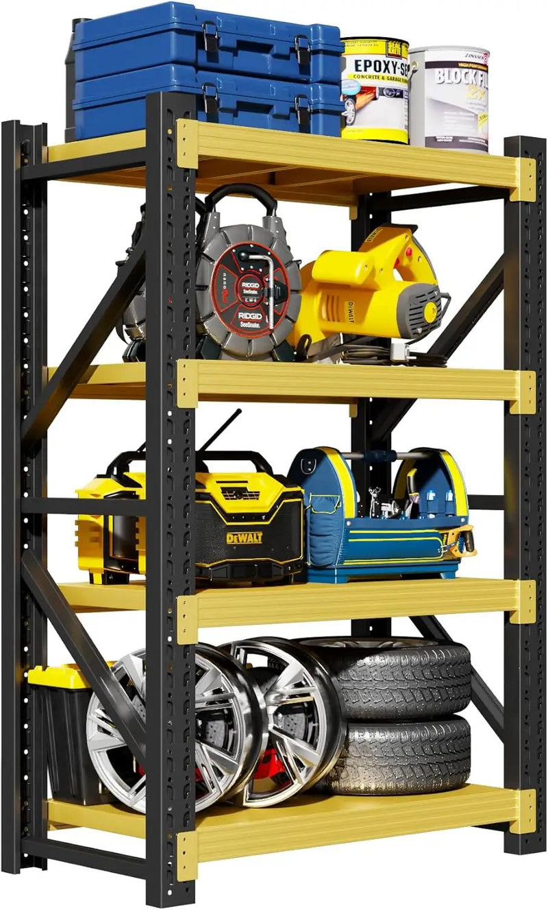 Garage Shelving Unit, 4 Tier Heavy Duty Racks, Easy Assembly, Metal Racks with Adjustable Shelves, 3000 LBS Load Capacity,for Warehouse,Basement (Black&Yellow, 19.7" D x 31.5" W x 63" H) by GreenHaven Gardens