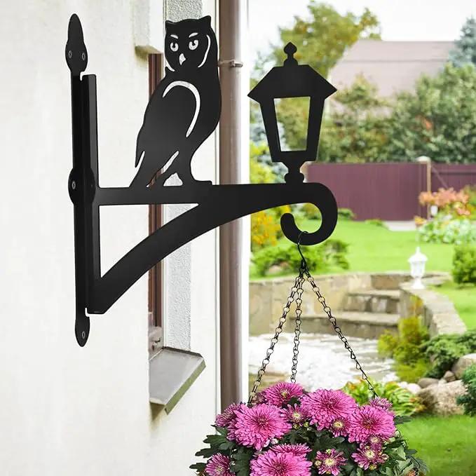 Iron Plant Hangers Outdoor, Metal Plant Hooks for Hanging Baskets, Bird Feeders, Lanterns, Flower Pots, Wall Mount Hanging Plant Holder (Owl & Street Light) by GreenHaven Gardens