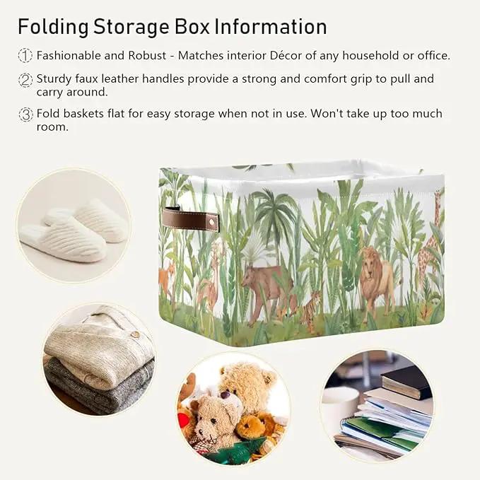 Animal Rectangular Storage Basket Organizer Bin Shelf Baskets For Home Office Dorm Lions Tigers Bears Giraffes Forests by GreenHaven Gardens
