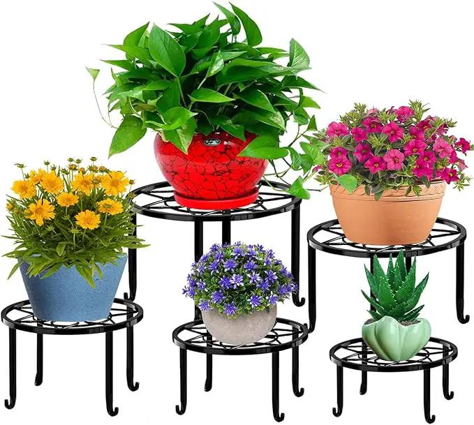 5 Pack Metal Plant Stands,Heavy Duty Potted Holder for Flower Pot,Indoor Outdoor Metal Rustproof Iron Garden Container Round Supports Rack for Planter… by GreenHaven Gardens