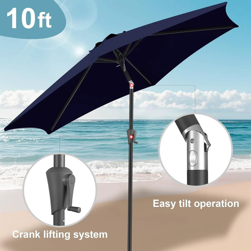 FLAME&SHADE 10ft Patio Umbrella - Outdoor Umbrella with 6 Sturdy Ribs, Push Button Tilt and Crank, UV Protection Table Market Umbrella for Pool, Porch，Garden, Deck, Backyard (Navy Blue) by GreenHaven Gardens