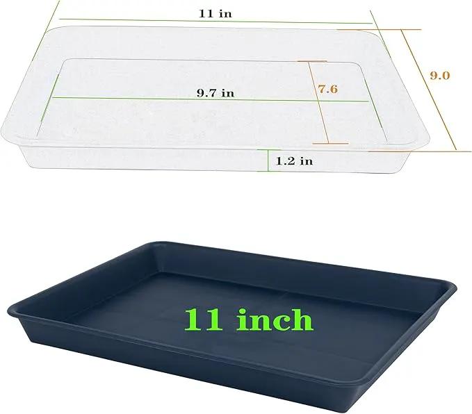 4 Pack Plant Saucer Tray Rectangular, Plant Saucers for Indoors, Heavy Sturdy Plastic Plant Drainage Trays, Plant Drip Trays for Pots, Seed Starter Growing Tray (11 x 9 inch, Blue) by GreenHaven Gardens
