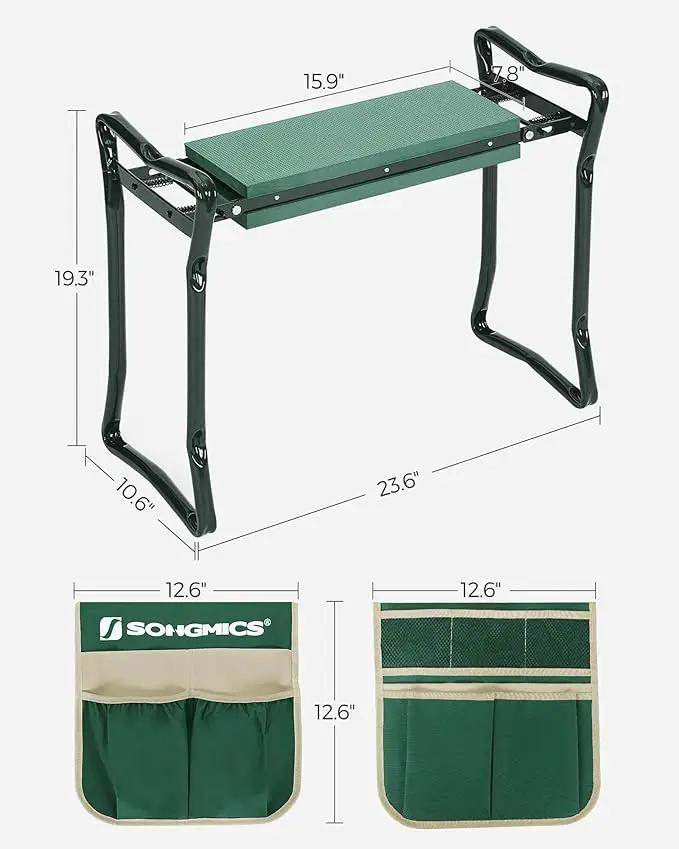 SONGMICS Garden Kneeler and Seat, Multifunctional Garden Kneeling Bench, Gardening Gifts for Women Men, Folding Gardening Stool, with 2 Tool Bags, 8-Inch Wide Kneeling Pad, Dark Green UGGK060L01 by GreenHaven Gardens