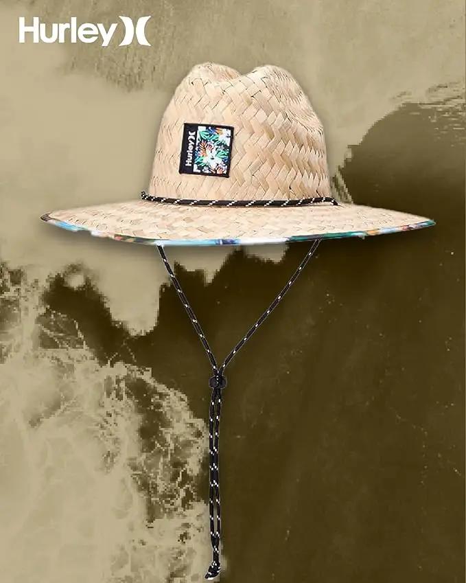 Hurley Men's Straw Hat - Wide Brim Channel Island Lifeguard Hat - Stylish Sun Hats for Men with Chin Strap by GreenHaven Gardens