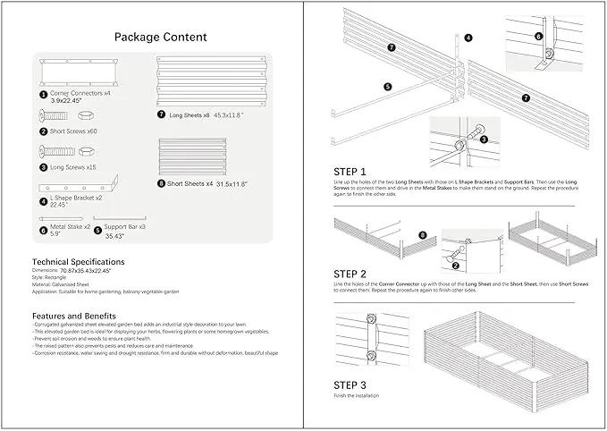 8x3x2FT Metal Raised Garden Bed Kit, Galvanized Outdoor Garden Bed Planter Box for Vegetables, Flowers, Herbs, Succulents and More, Black by GreenHaven Gardens
