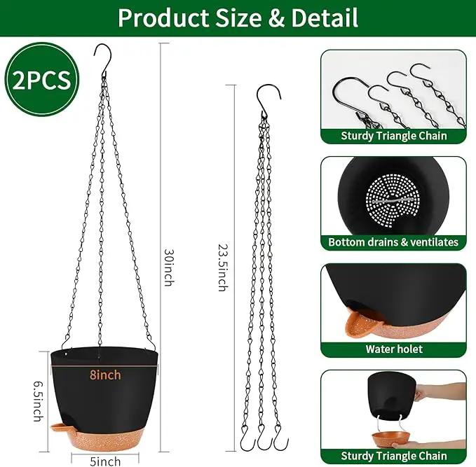 GARDIFE Hanging planters for Indoor Plants, 8 inch Hanging Planter, Self Watering Plant Pot, 2 Pack self Watering Hanging Planter, Black by GreenHaven Gardens