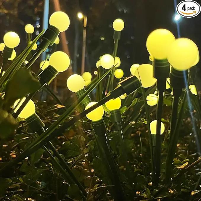 4 Packs Solar Garden Lights, New Upgraded Leaf Design 40 LED Solar Firefly Lights, Waterproof Solar Landscape In-Ground Path Lights Outdoor Decorations for Patio Yard Garden, Warm White by GreenHaven Gardens