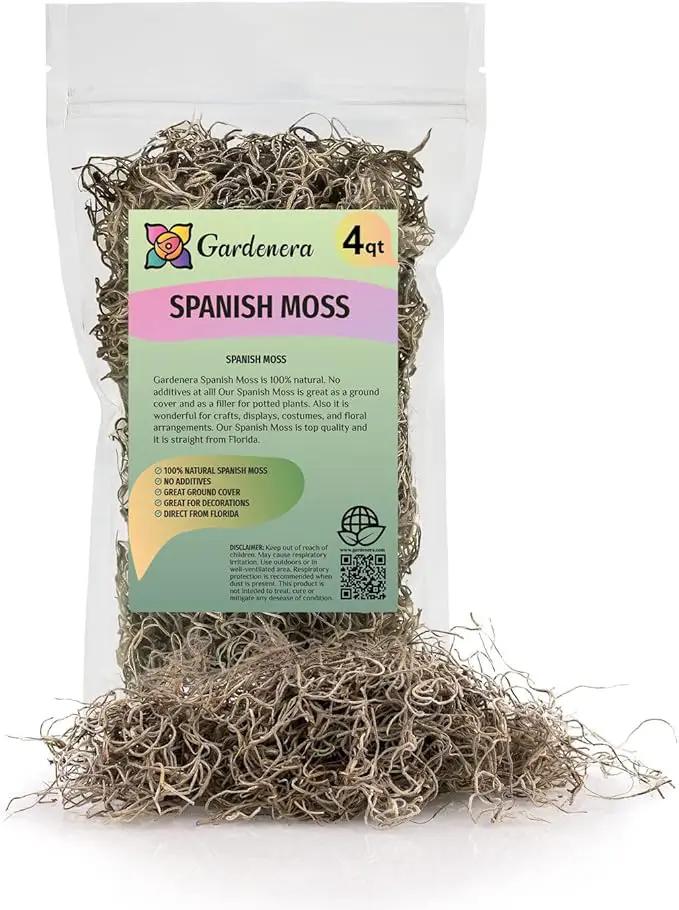 Premium Natural Spanish Moss | Natural Preserved - Great Ground Cover - Filler for Potted Plants - by GARDENERA - 4 Quart Bag by GreenHaven Gardens