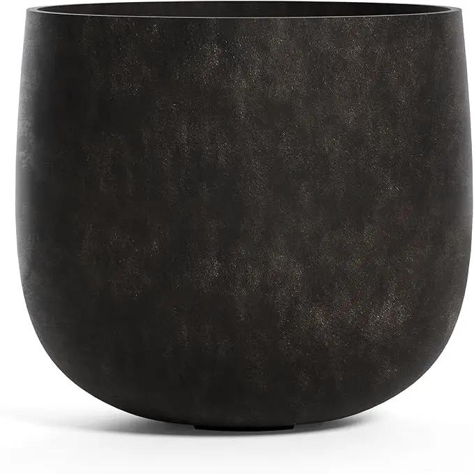 Mondo Large Planter – Brown Stone Finish – Fiberglass Indoor/Outdoor and Weather-Resistant Round Planter (19.7" D x 19.1" H Exterior, 18.5" D x 18.5" H Interior) by GreenHaven Gardens