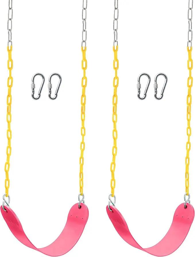TURFEE 2 Packs Heavy Duty Swing Seat, Swing Set Accessories Replacement with 4 Snap Hooks for Kids Outdoor Play Playground, Trees, Swingsets, Playground(Pink) by GreenHaven Gardens