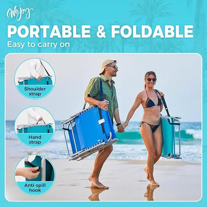 #WEJOY Folding Tanning Chair with Canopy Shade, Portable Adjustable 5-Position Patio Chaise Lounge with Pillow & Storage Pocket for Lay Flat Outdoor Lawn Backyard Beach Camping Pool (Cyan) by GreenHaven Gardens