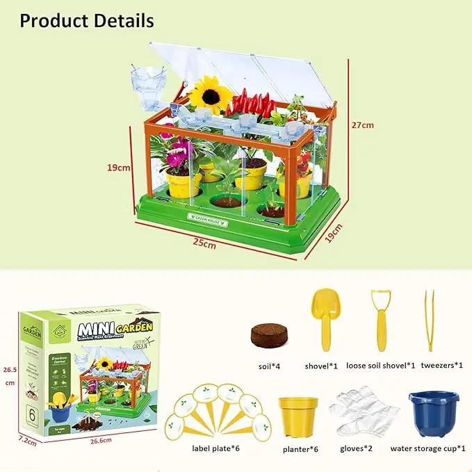 Kids Gardening Kit Greenhouse Growing Terrarium Kit Plant Growing Set Discovery Educational Gardening Gift for Boy & Girl by GreenHaven Gardens