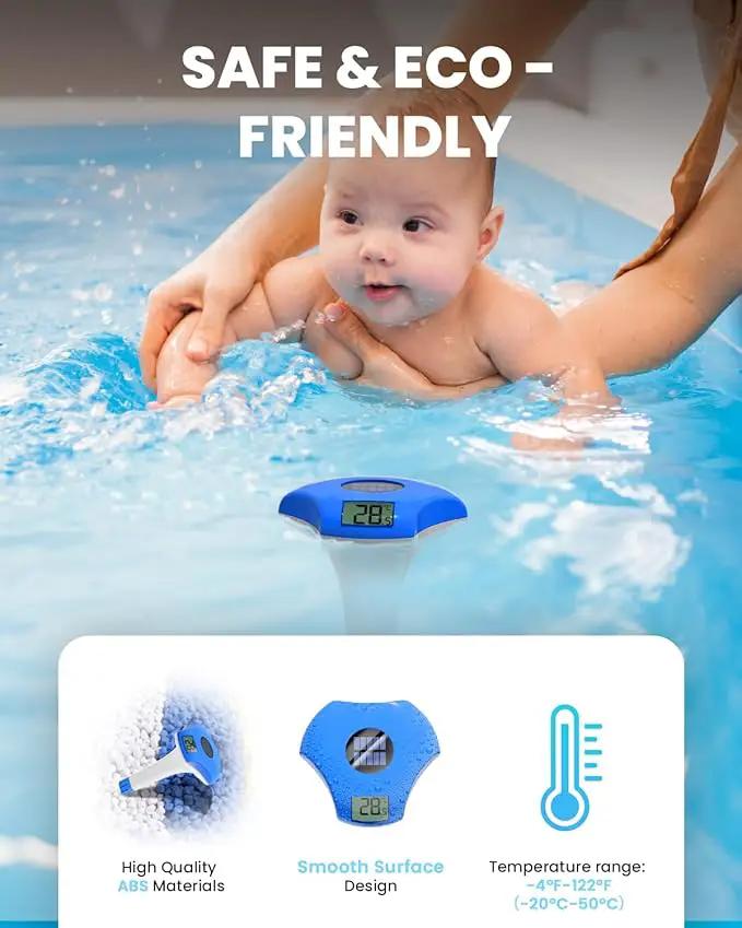 BALDR Pool Thermometer Floating Easy Read, IPX8 Waterproof, Solar Powered Digital Pool Thermometer with LCD Screen for Swimming Pool/Hot Tub/Aquarium (Navy) by GreenHaven Gardens