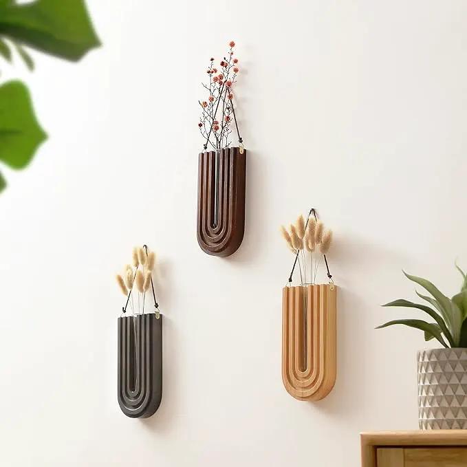 Wood Wall Planter Indoor, Propagation Station, Wooden Hanging Vase for Dried Flowers, Wall Plant Holder, Boho Wall Décor for Living Room U Rainbow Shape (Set of 3) by GreenHaven Gardens