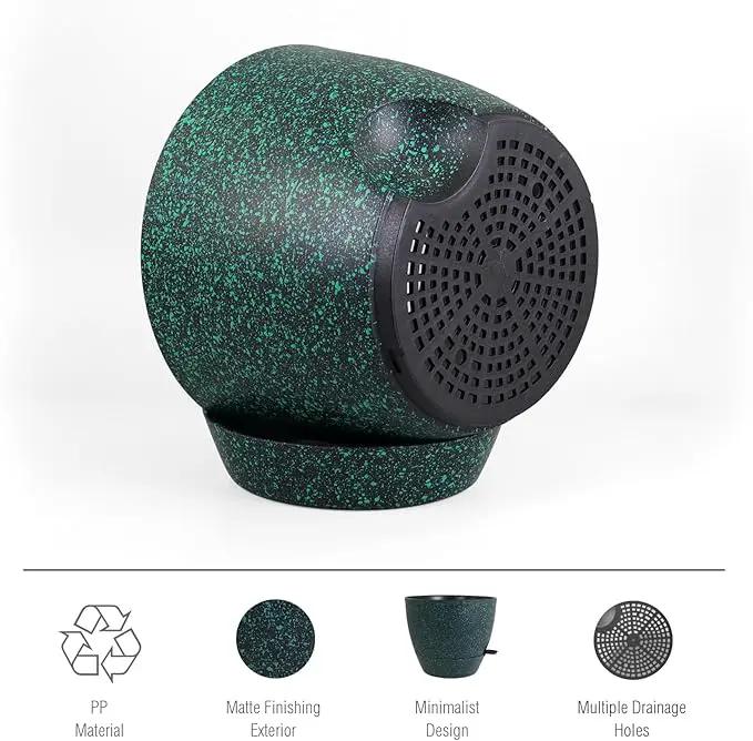 12 inch Large Self Watering Pots for Indoor Outdoor Plants, Flower Plant Pots with Mesh Drainage Holes for Garden House Plants, Plastic Planters for Home Plants, Black with Green Speckles by GreenHaven Gardens